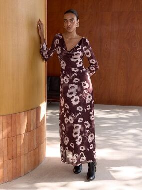 COMMENSE NWT COWL-NECK BODYCON MIDI DRESS XS